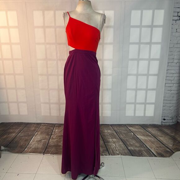 maniju NWT one shoulder asymmetrical colorblock maxi dress size S - Picture 5 of 12